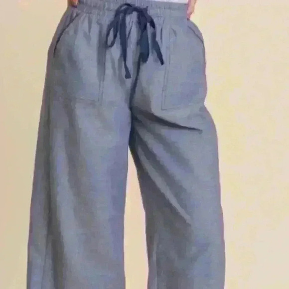 Blue Cropped Chambray Pants - Picture 2 of 2